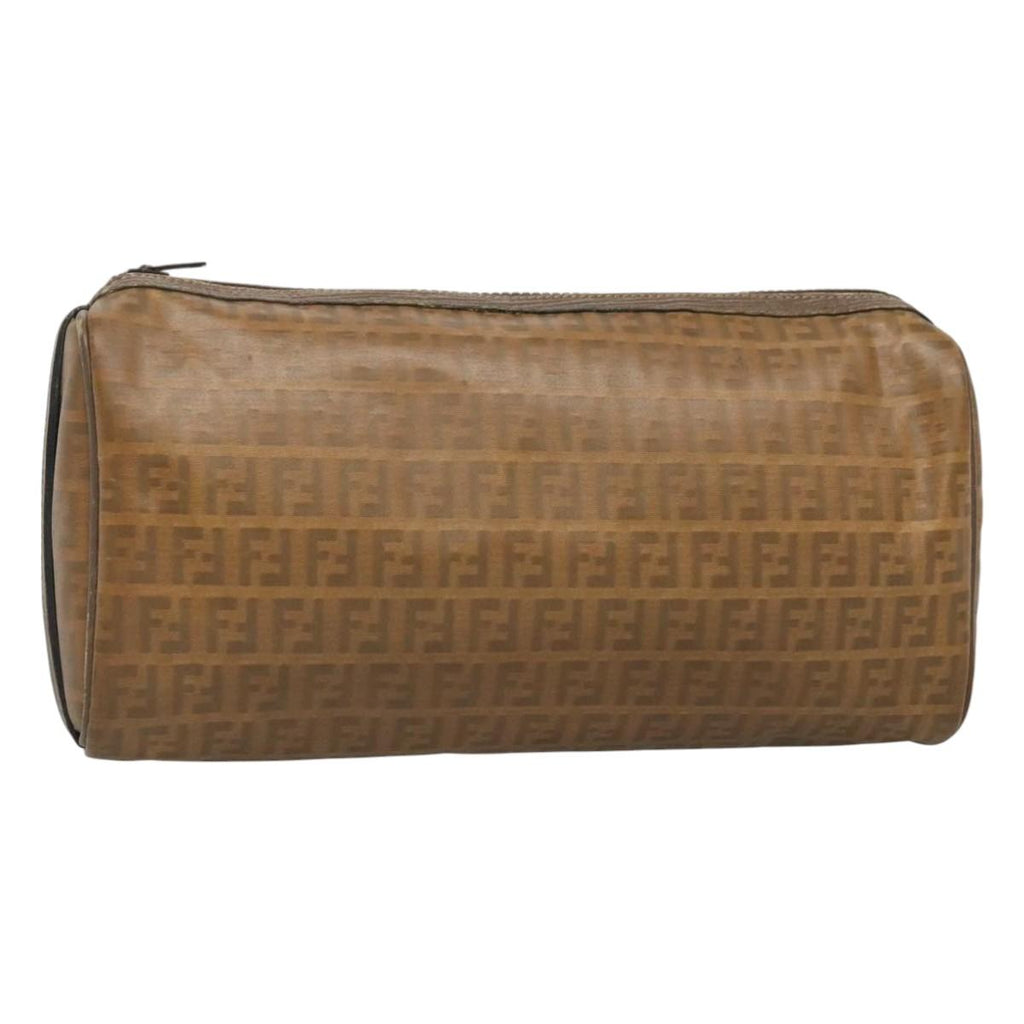 FENDI Zucchino Canvas Clutch Bag PVC Vintage Beige am8012