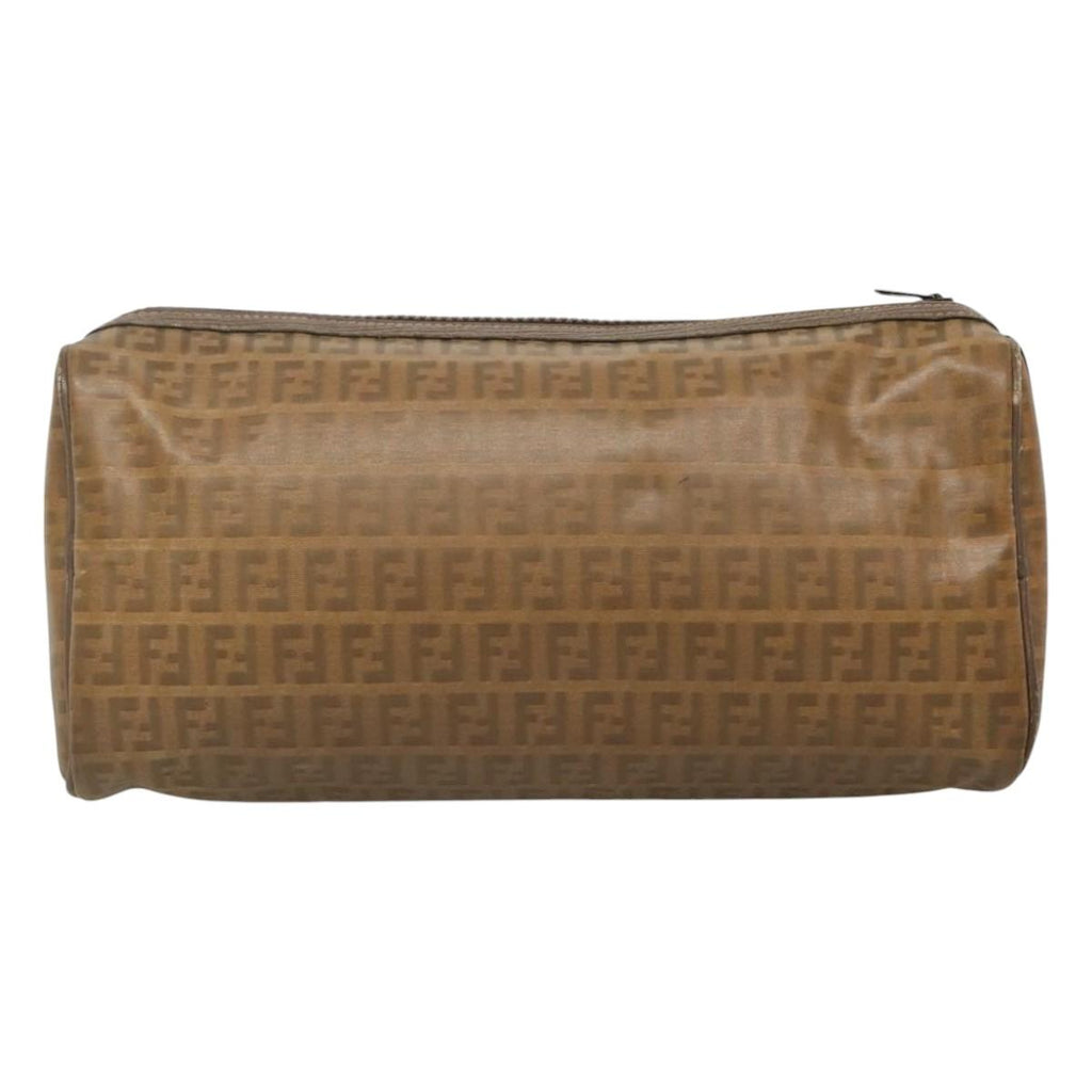 FENDI Zucchino Canvas Clutch Bag PVC Vintage Beige am8012