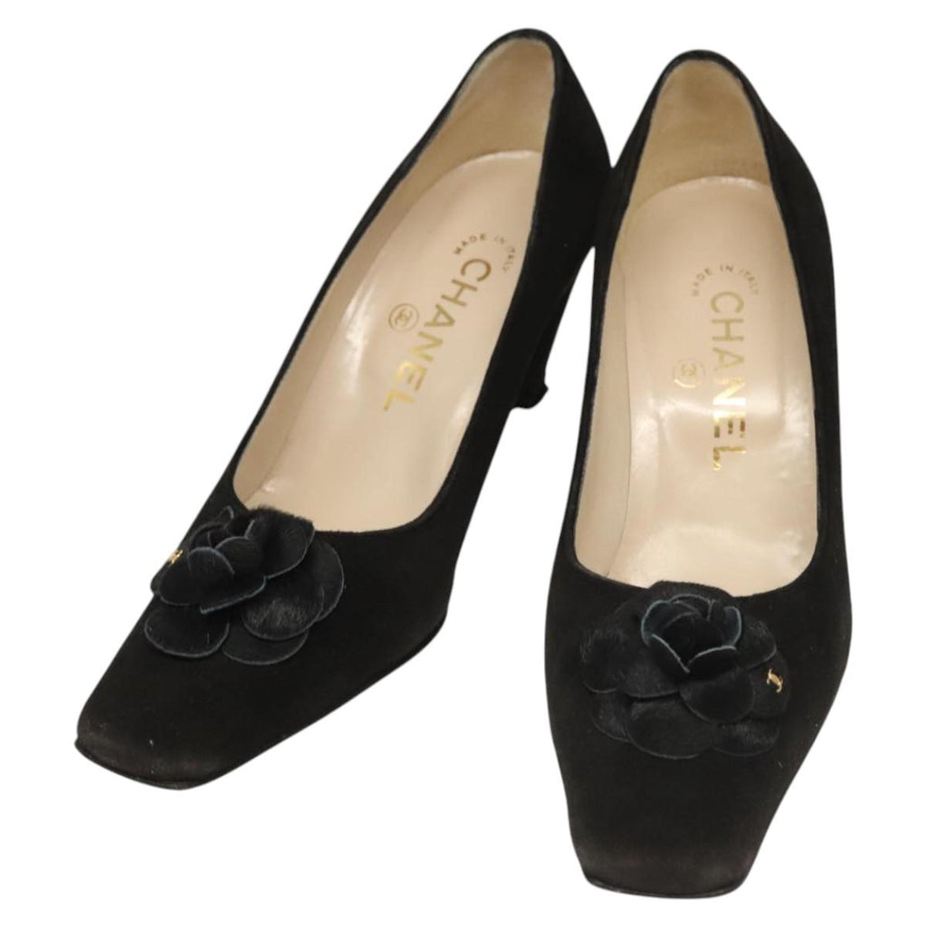 CHANEL Pumps shoes Suede Black CC am8442
