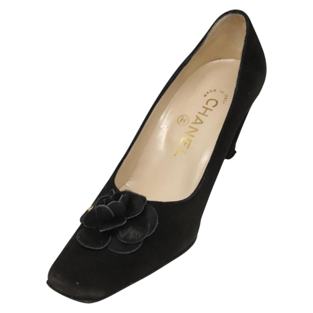 CHANEL Pumps shoes Suede Black CC am8442