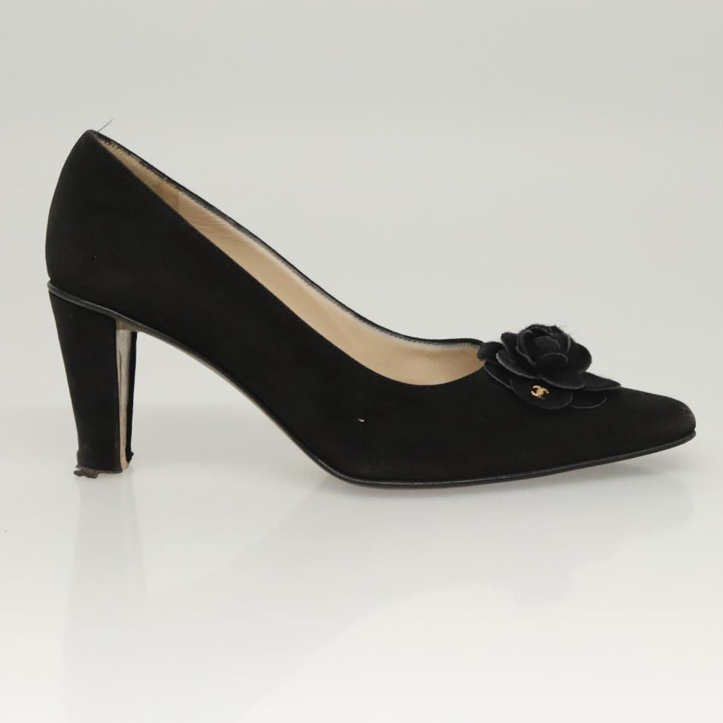 CHANEL Pumps shoes Suede Black CC am8442