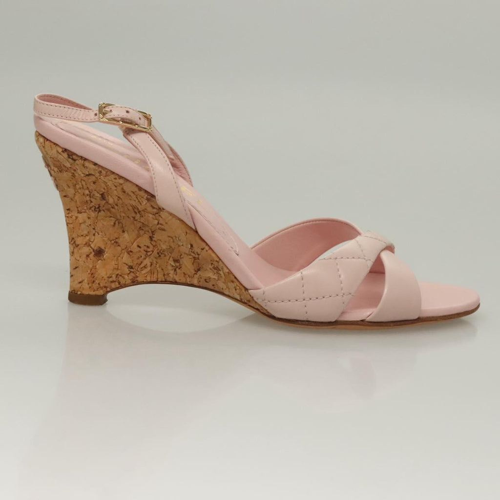 CHANEL Matelasse Strap Sandals Lamb Skin Pink CC am8726