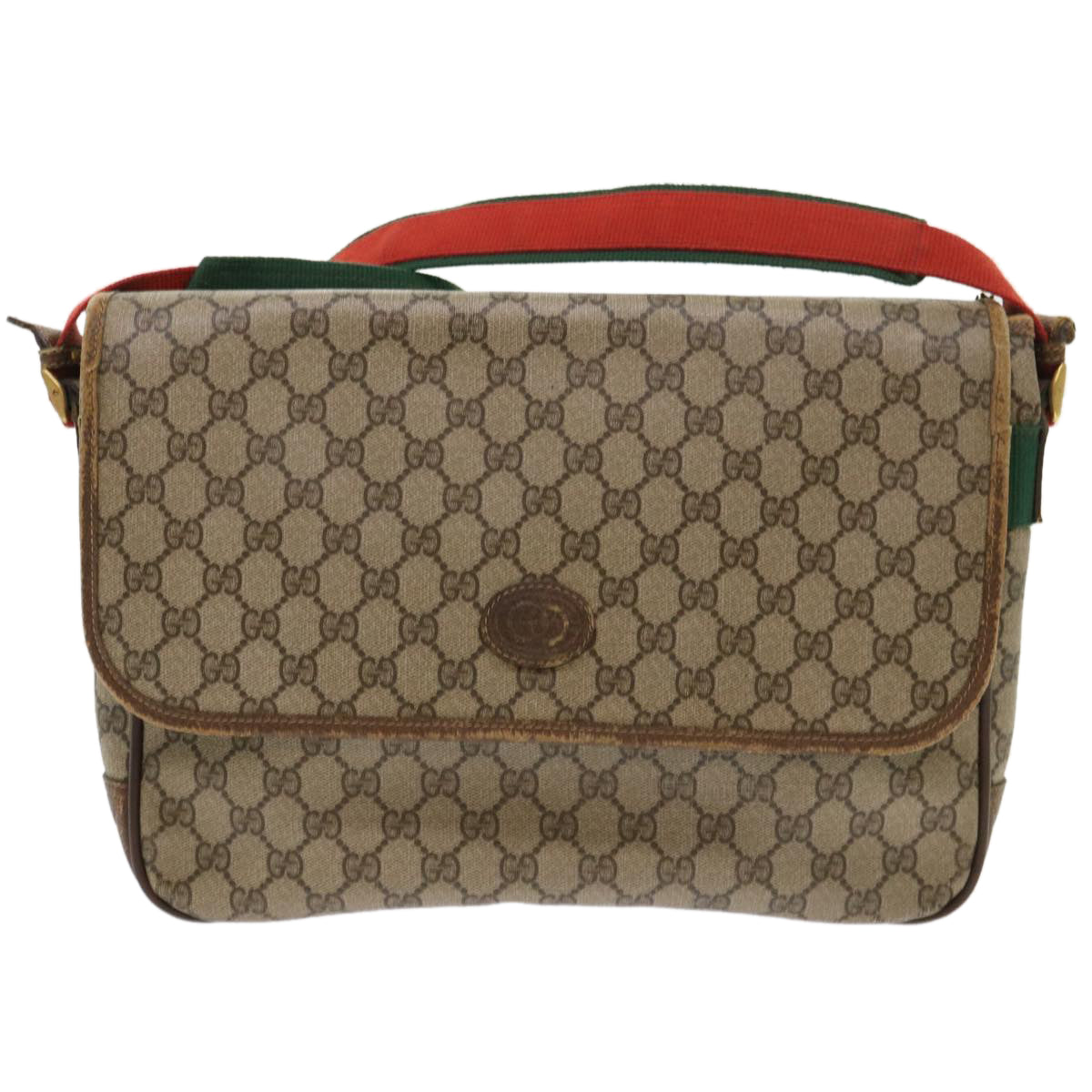 GUCCI GG Canvas Web Sherry Line Shoulder Bag Beige Red Green ar10088