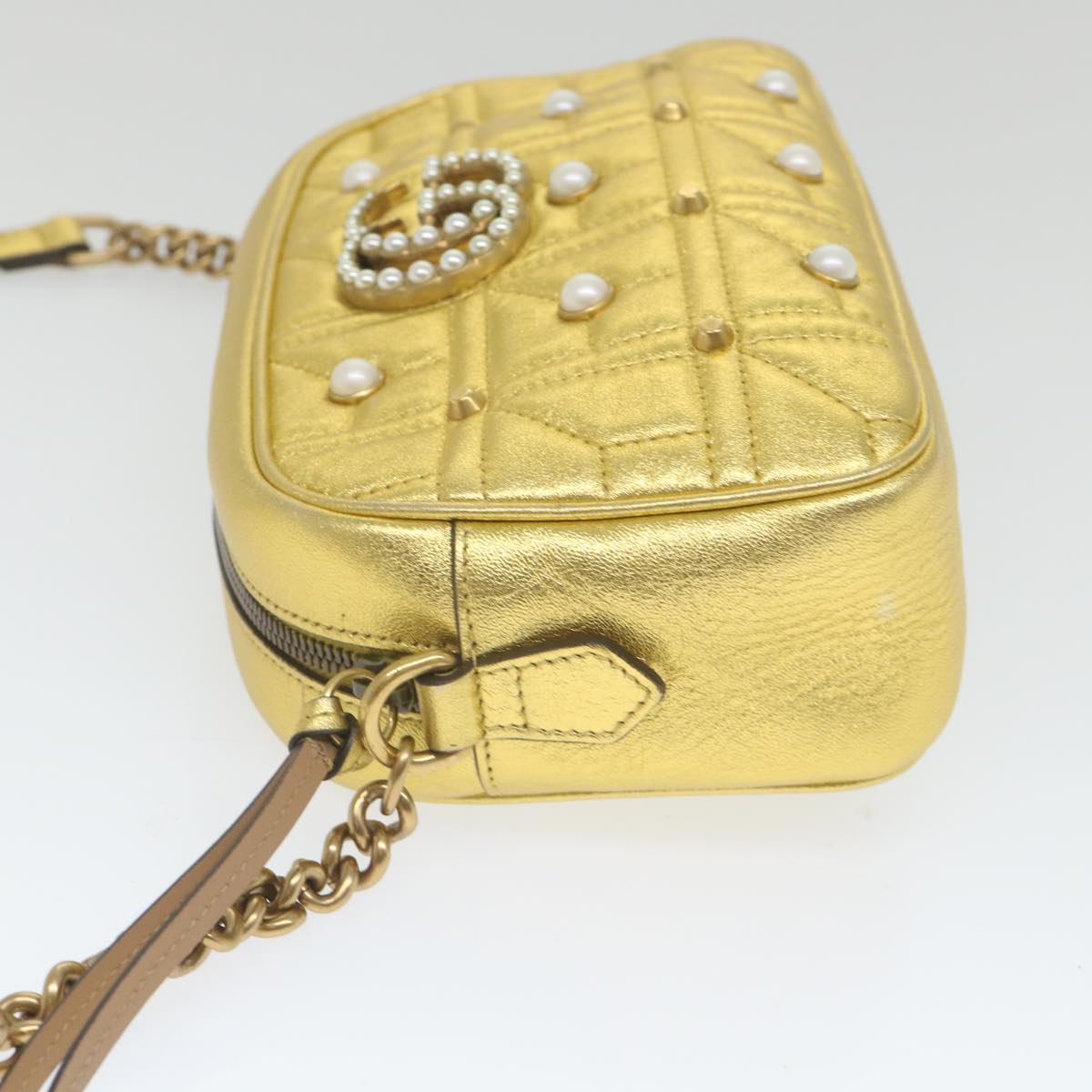 GUCCI GG Marmont Quilted Shoulder Bag Leather Gold Tone 447632 ar10683