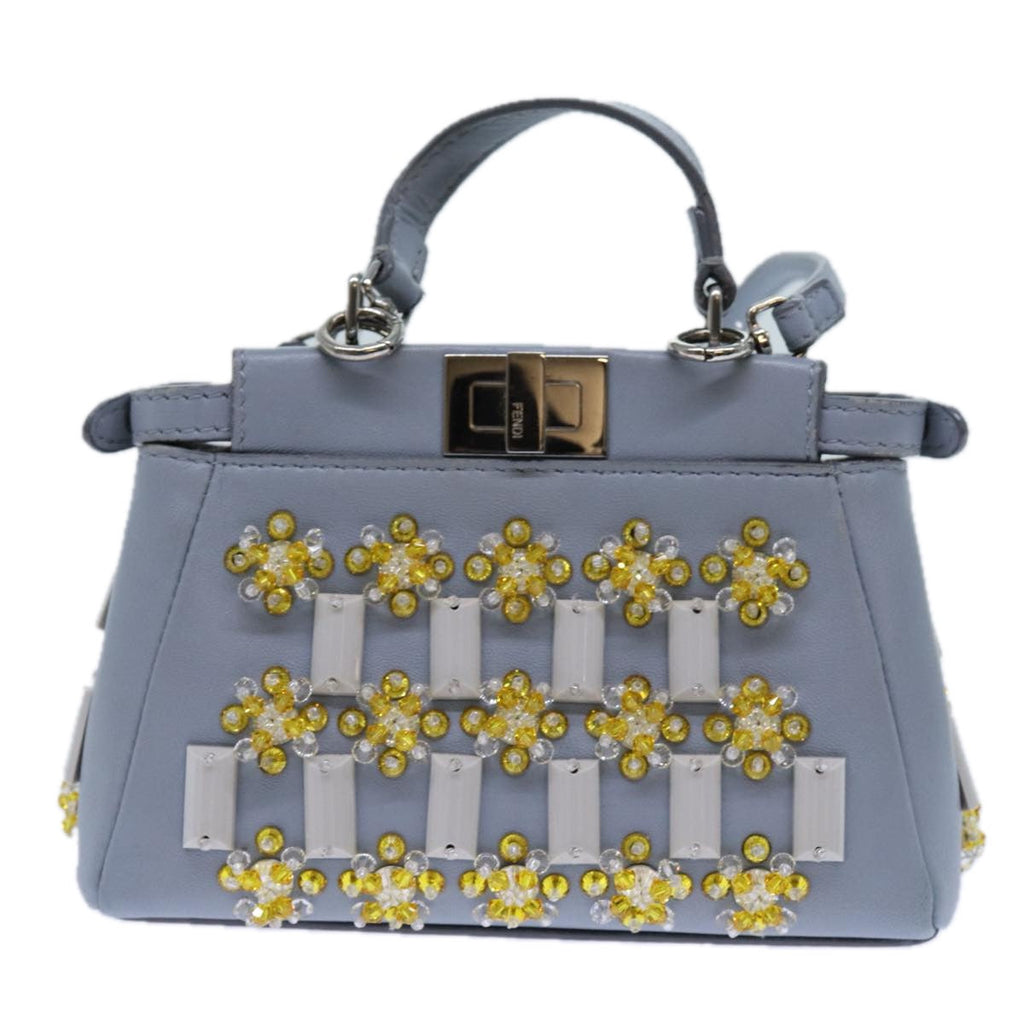 FENDI Beads Micro Peek A Boo Pouch Leather 2way Blue ar11753A