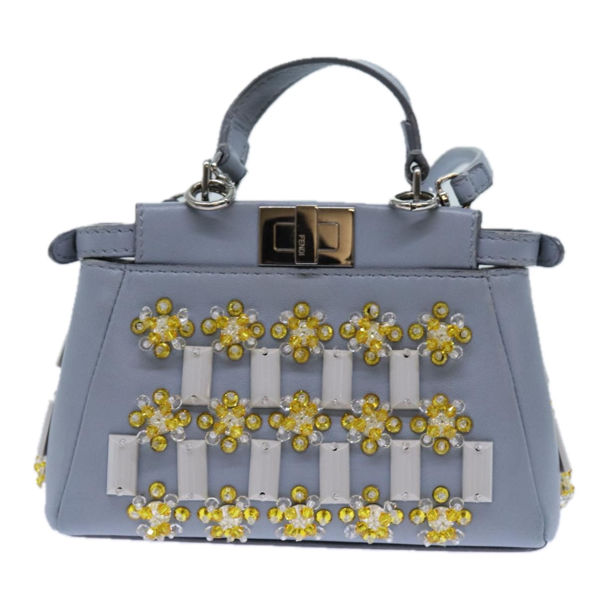 FENDI Beads Micro Peek A Boo Pouch Leather 2way Blue ar11753A