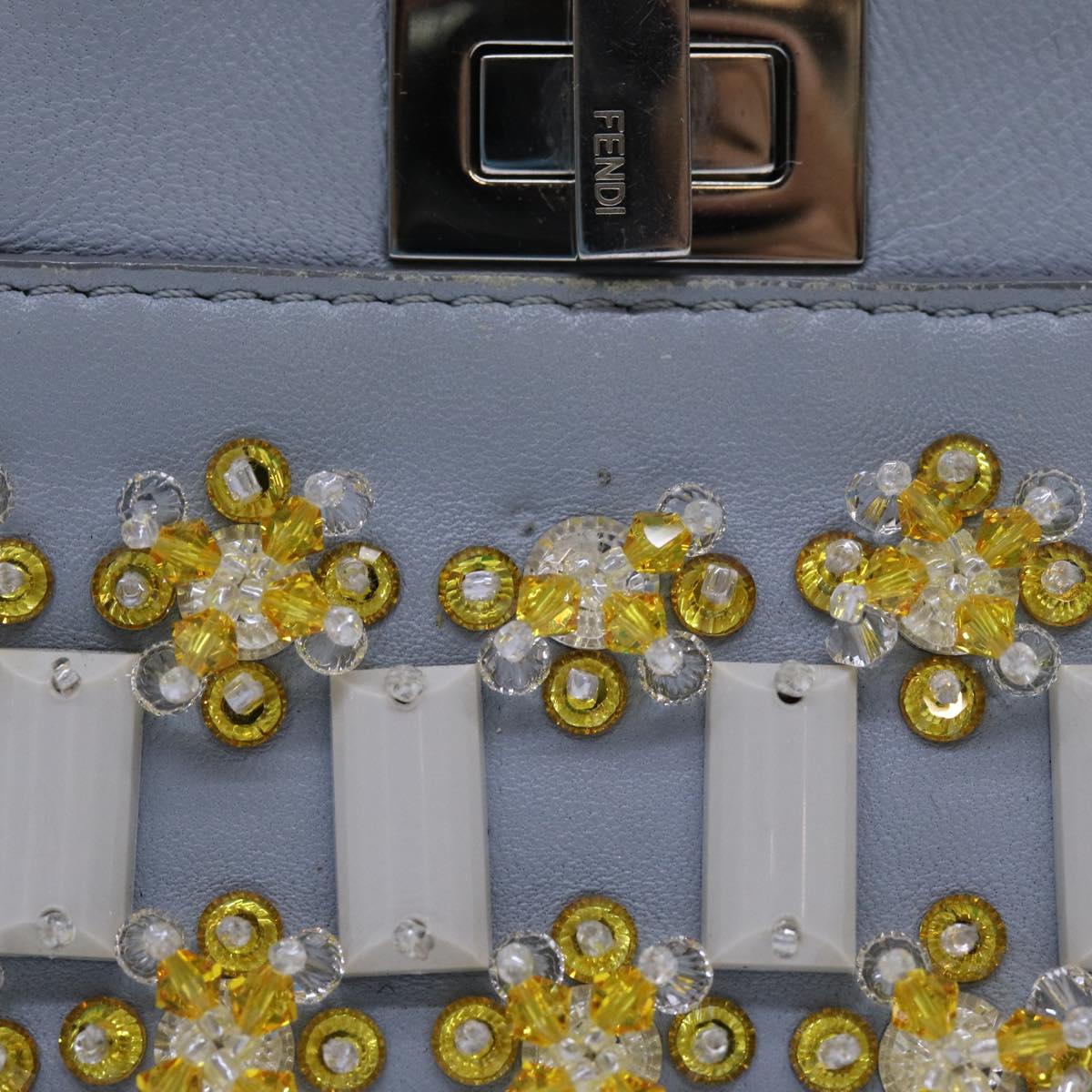 FENDI Beads Micro Peek A Boo Pouch Leather 2way Blue ar11753A