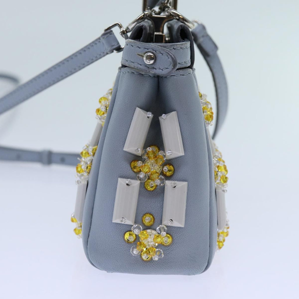 FENDI Beads Micro Peek A Boo Pouch Leather 2way Blue ar11753A