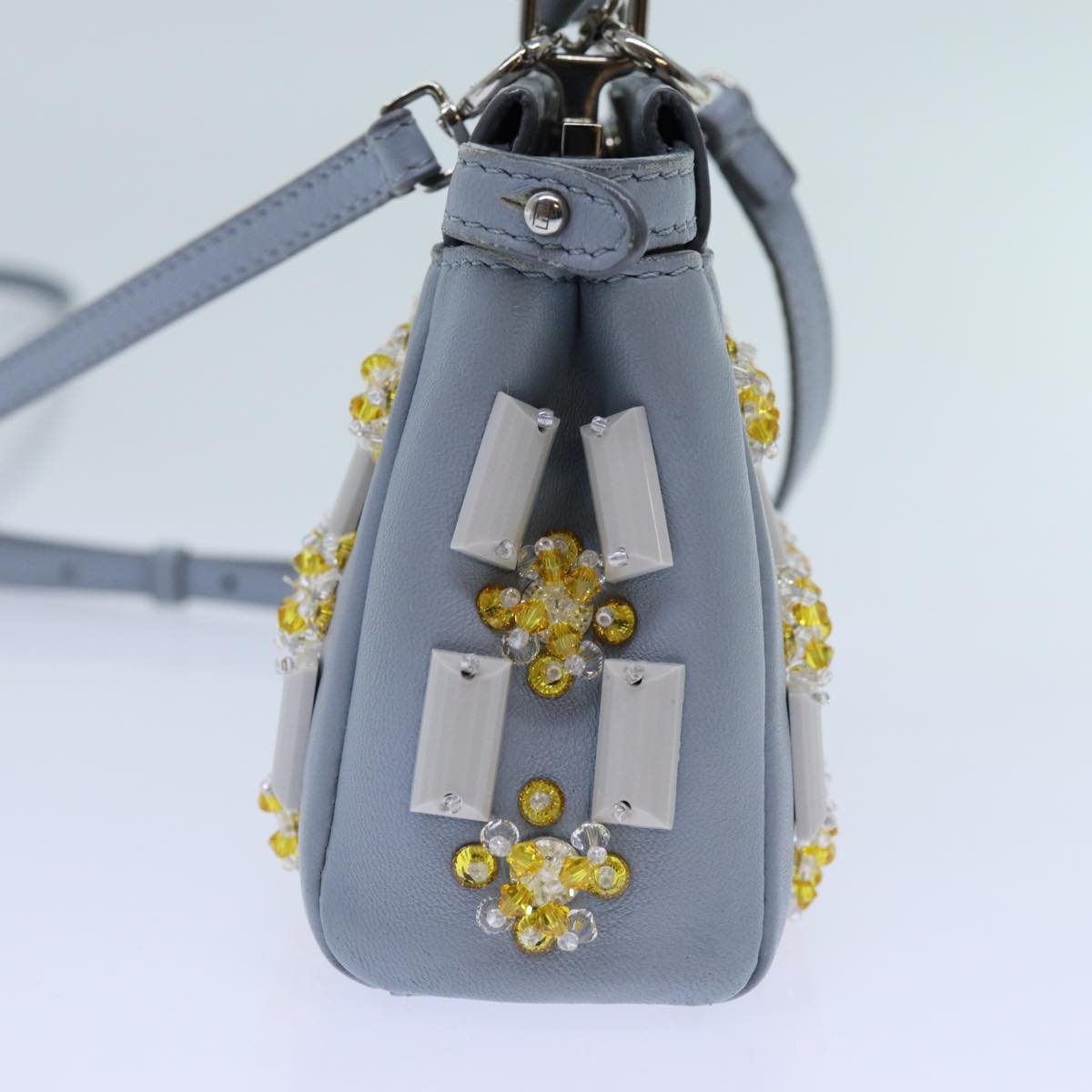 FENDI Beads Micro Peek A Boo Pouch Leather 2way Blue ar11753A