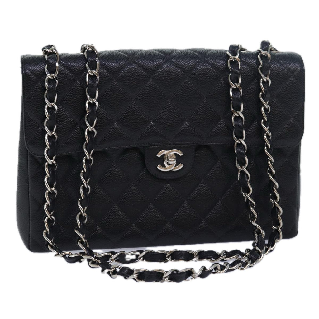 CHANEL Matelasse 30 Turn Lock Chain Bag Caviar Skin Black CC ar11992AV