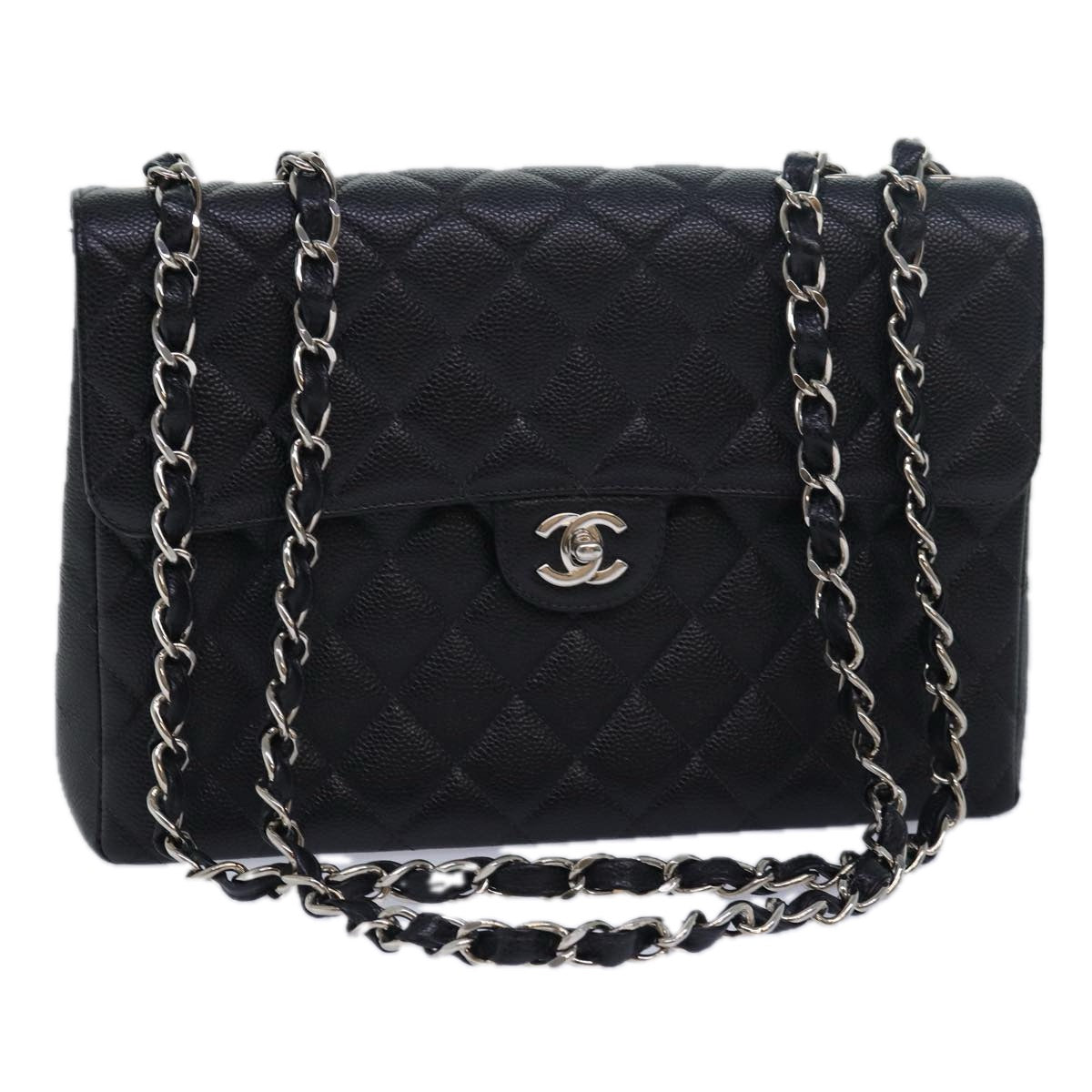 CHANEL Matelasse 30 Turn Lock Chain Bag Caviar Skin Black CC ar11992AV
