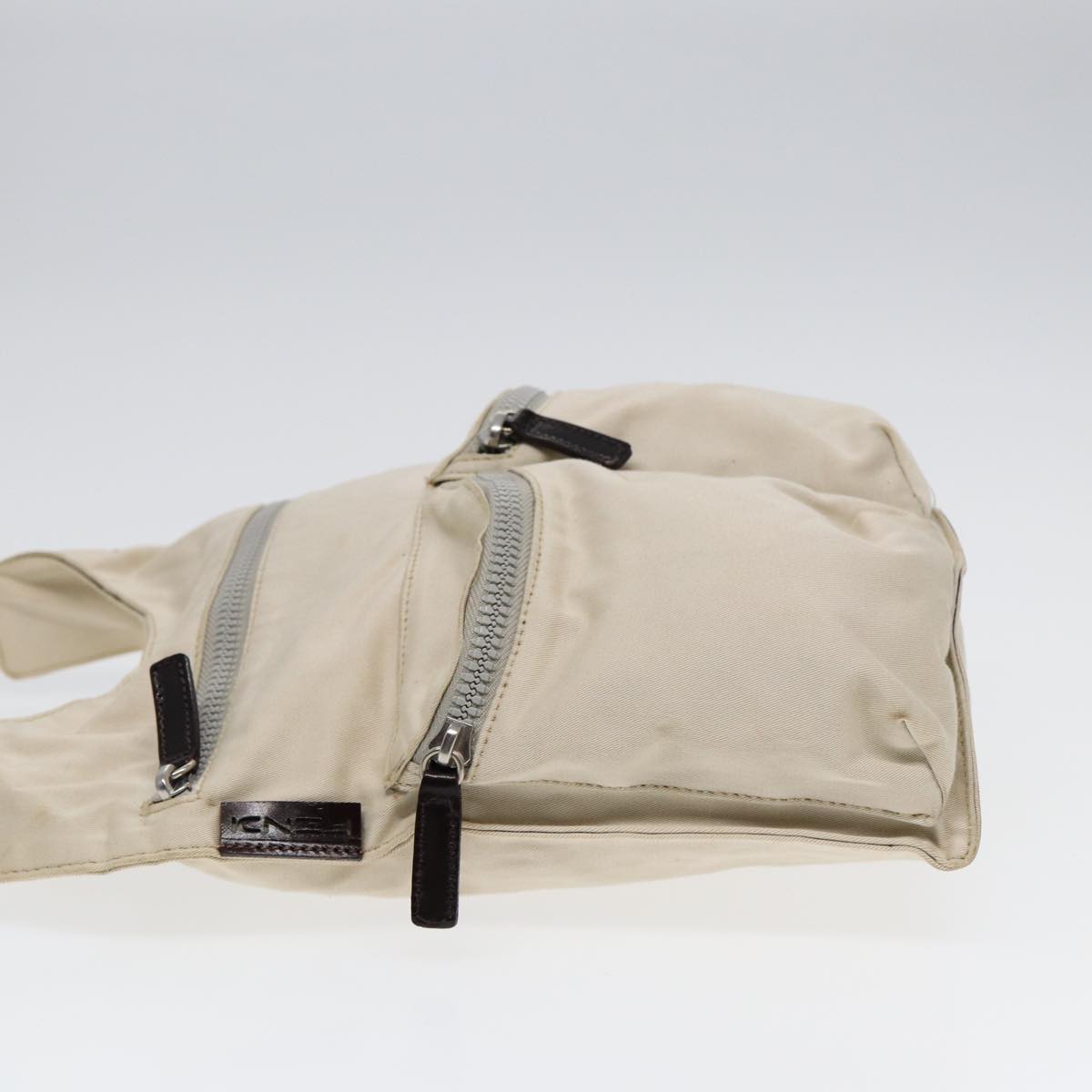 FENDI Shoulder Bag Canvas Leather Beige Brown Silver ar12463