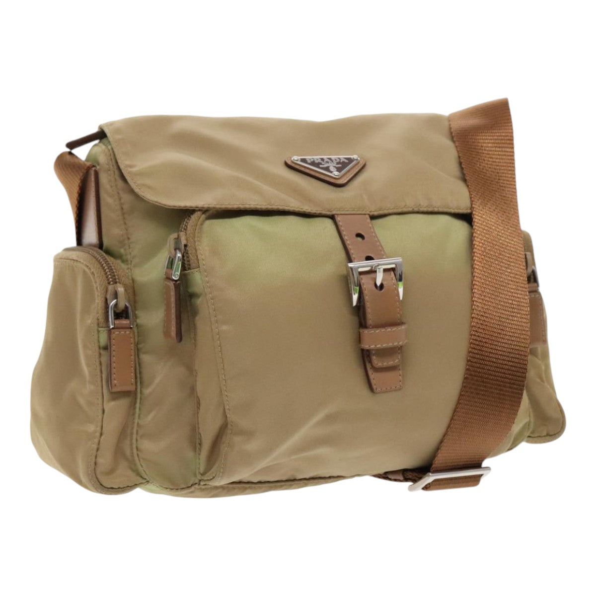 PRADA Shoulder Bag Nylon Khaki Silver ar12691