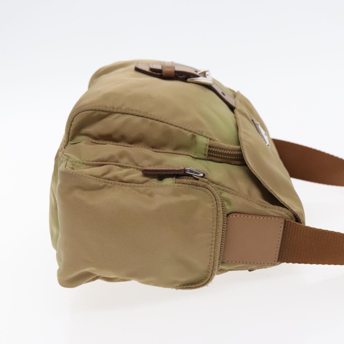 PRADA Shoulder Bag Nylon Khaki Silver ar12691