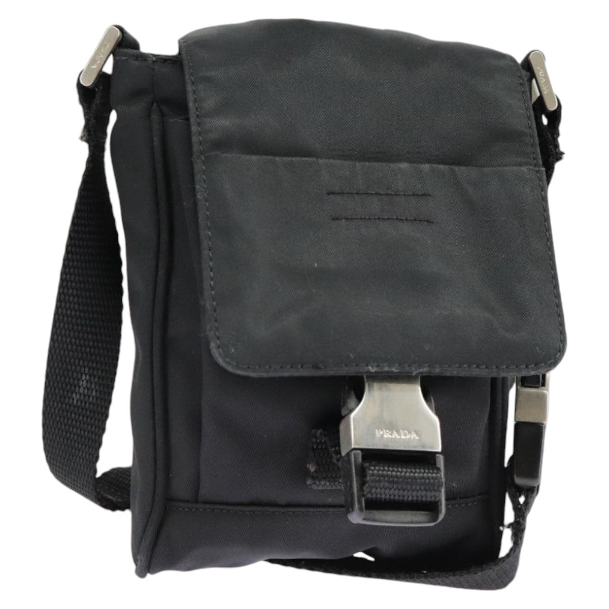 PRADA Shoulder Pouch Nylon Black Silver ar12772