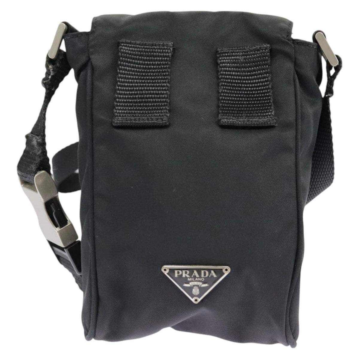 PRADA Shoulder Pouch Nylon Black Silver ar12772