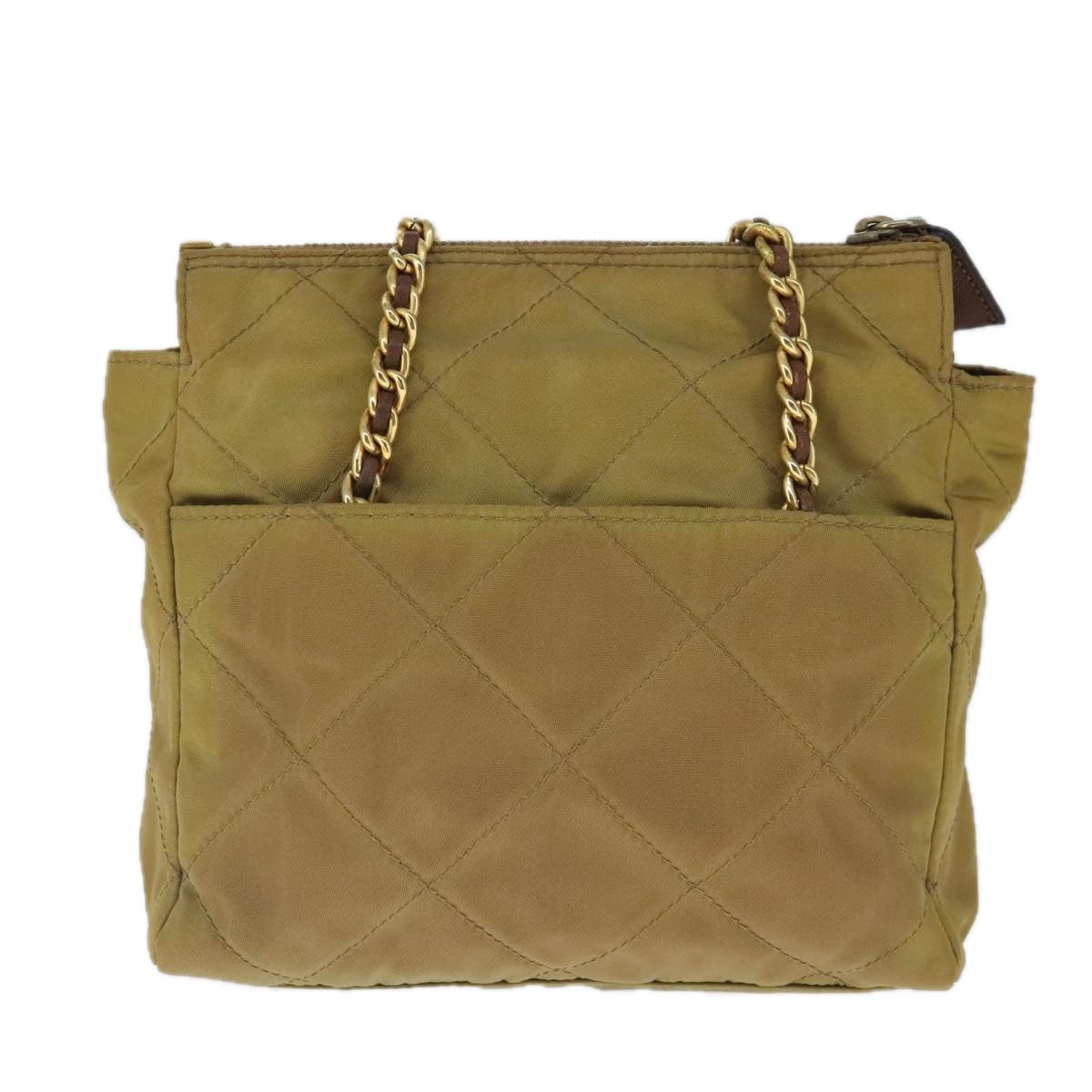 PRADA Chain Shoulder Bag Nylon Beige Gold ar12953