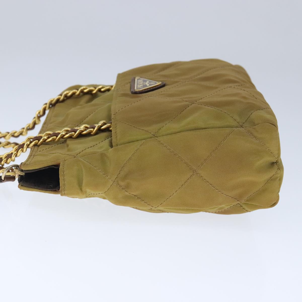 PRADA Chain Shoulder Bag Nylon Beige Gold ar12953