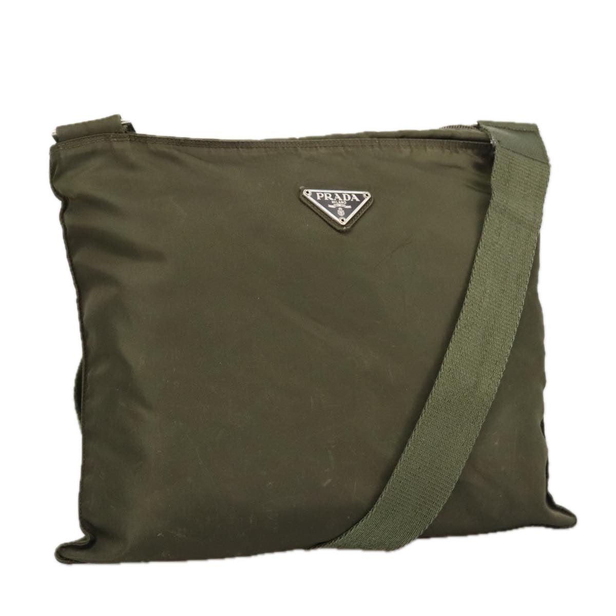 PRADA Shoulder Bag Nylon Khaki Silver ar12956