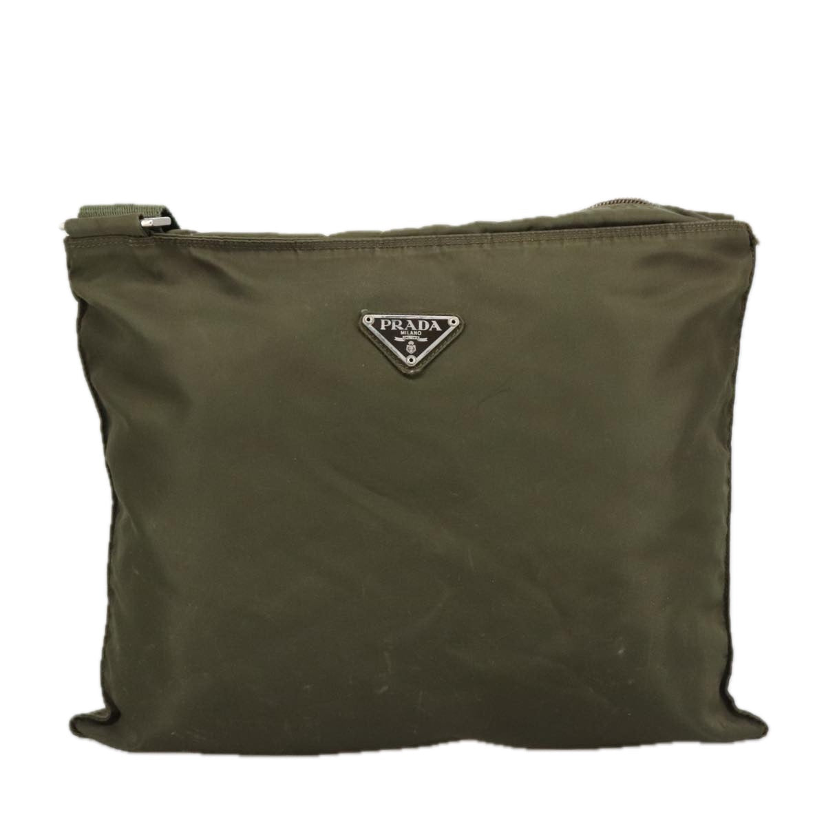 PRADA Shoulder Bag Nylon Khaki Silver ar12956