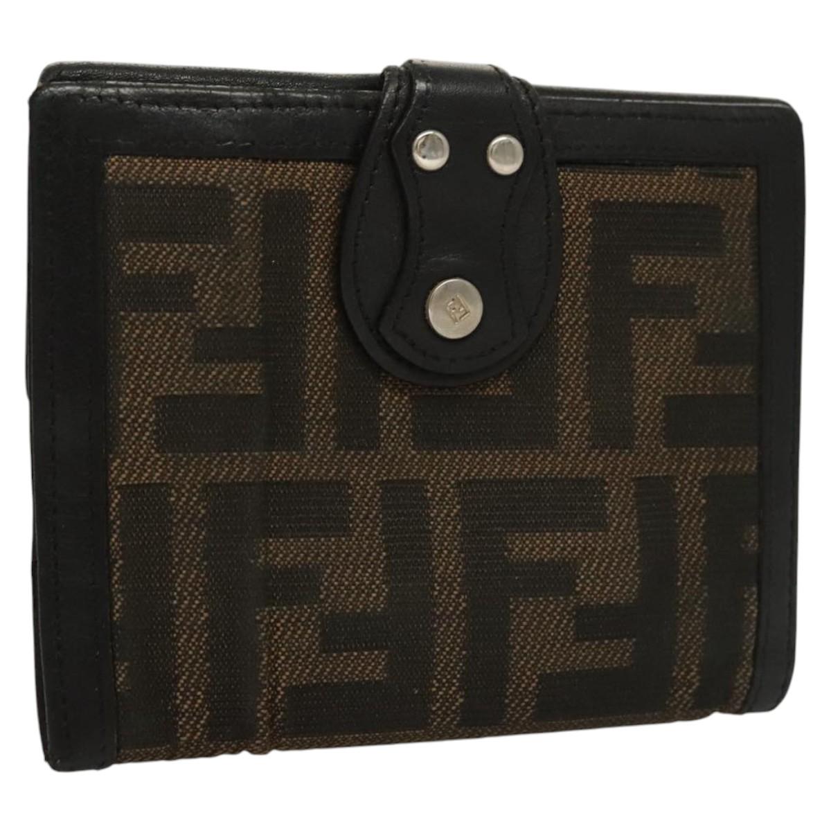 FENDI Zucca Canvas Wallet Black Brown ar13376