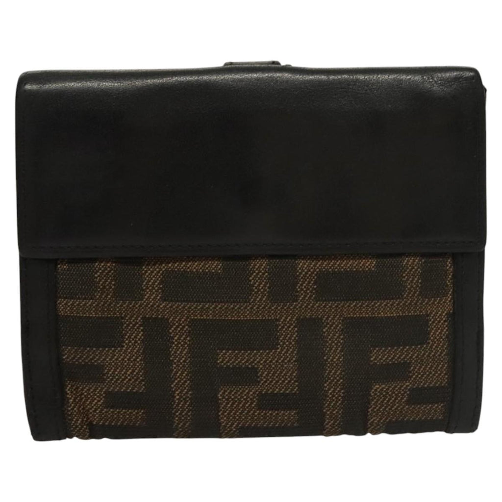 FENDI Zucca Canvas Wallet Black Brown ar13376