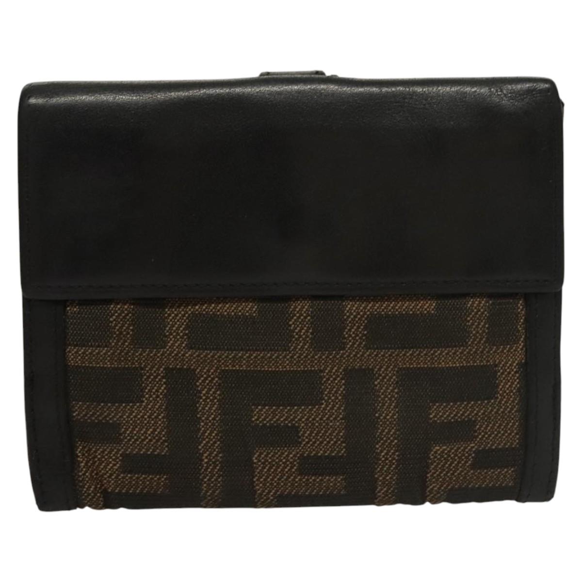 FENDI Zucca Canvas Wallet Black Brown ar13376