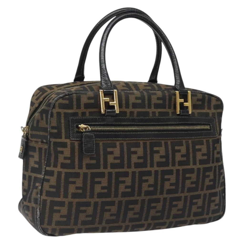 FENDI Zucca Canvas Hand Bag Black Brown gold ar13453