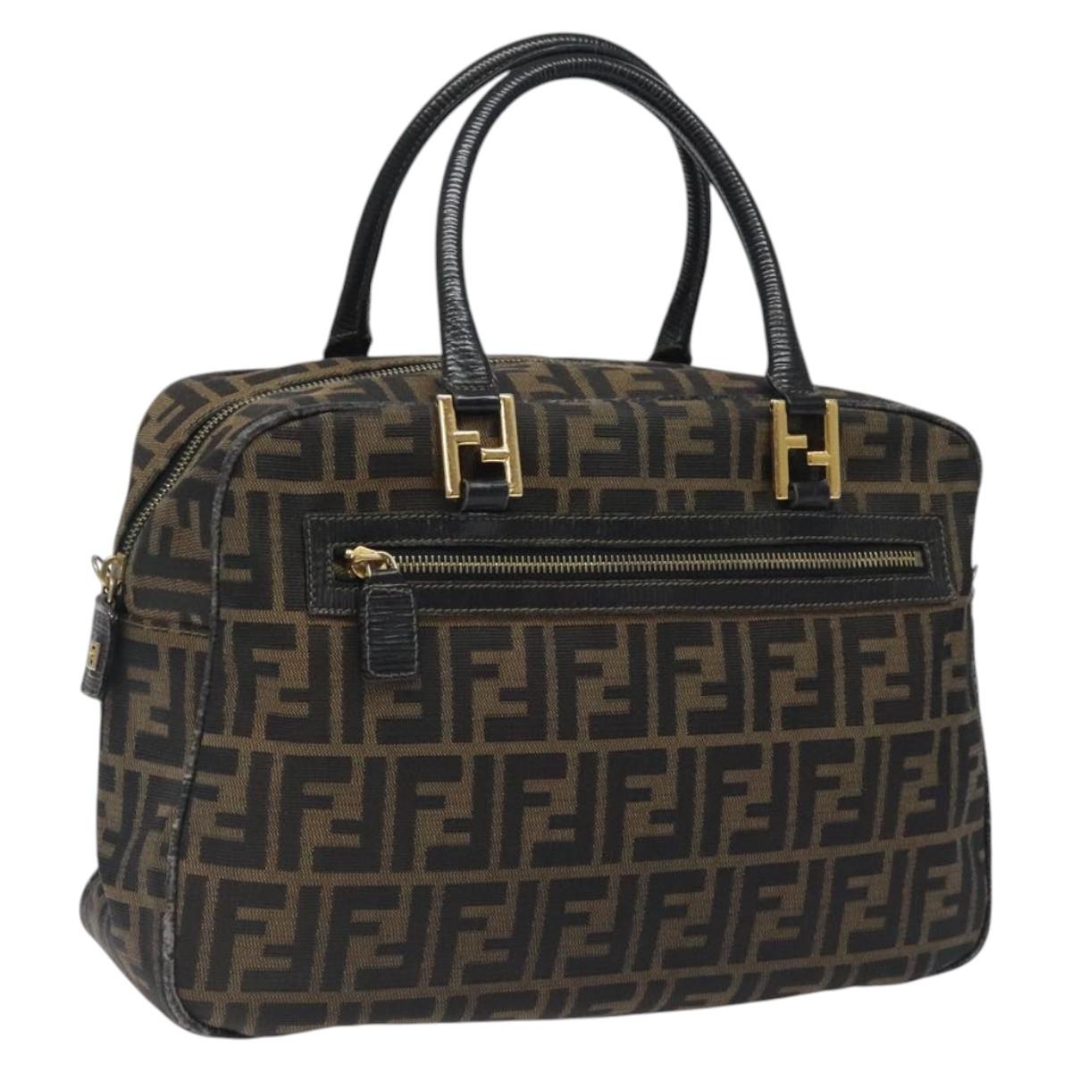 FENDI Zucca Canvas Hand Bag Black Brown gold ar13453