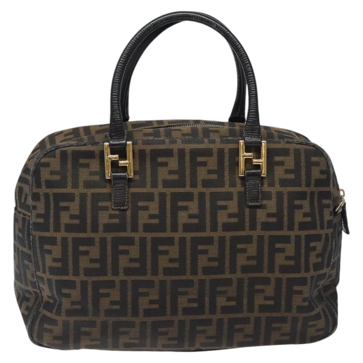 FENDI Zucca Canvas Hand Bag Black Brown gold ar13453