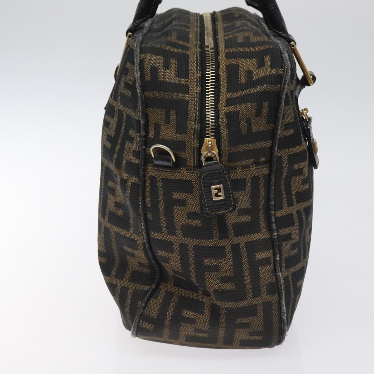 FENDI Zucca Canvas Hand Bag Black Brown gold ar13453