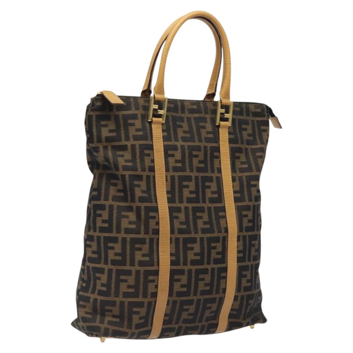 FENDI Zucca Canvas Hand Bag Black Brown gold ar13475