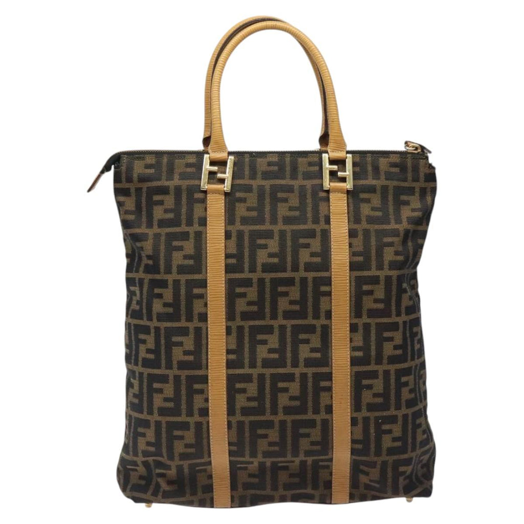 FENDI Zucca Canvas Hand Bag Black Brown gold ar13475