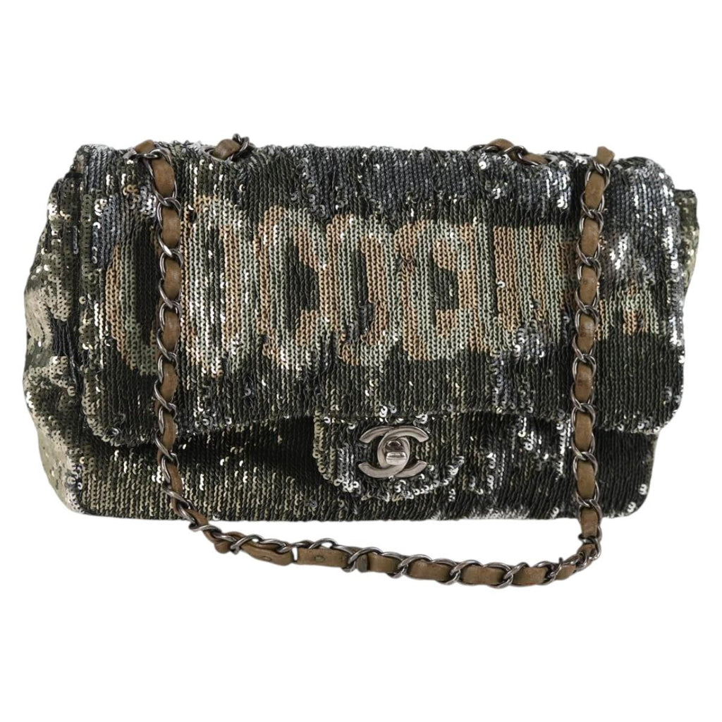 CHANEL 2017 Cruise Coco Cuba Chain Shoulder Bag Sequin Green CC ar13715M