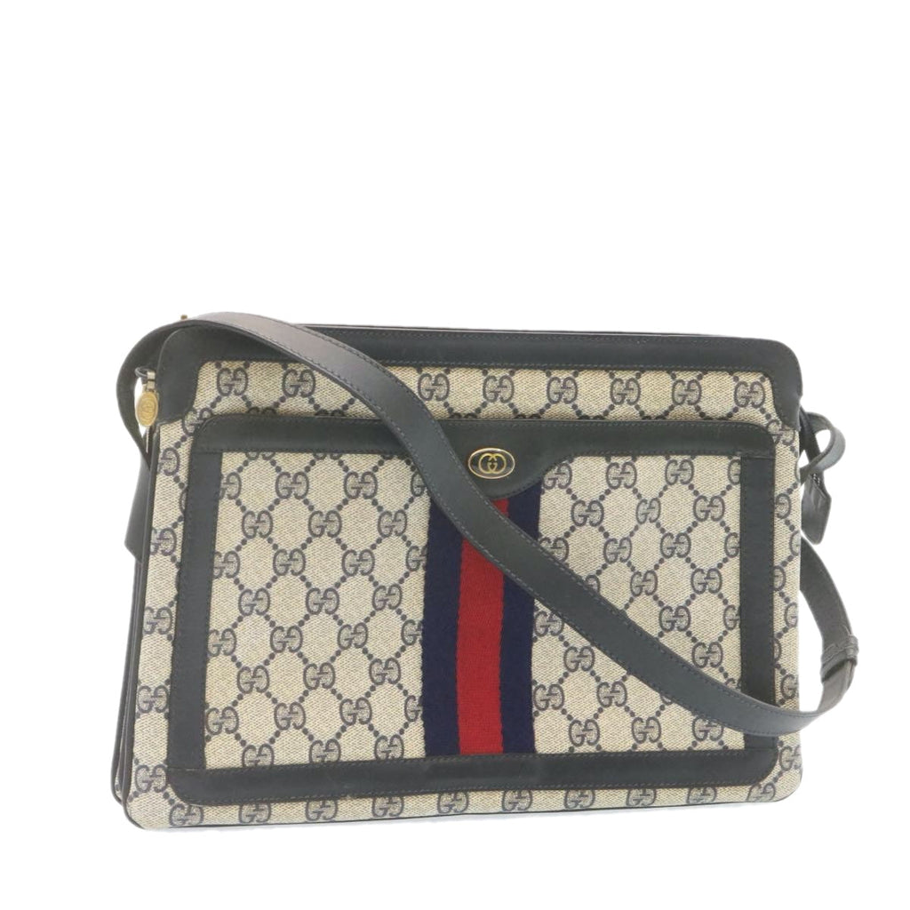 GUCCI Sherry Line GG Canvas Shoulder Bag PVC Leather Red Navy ar4424