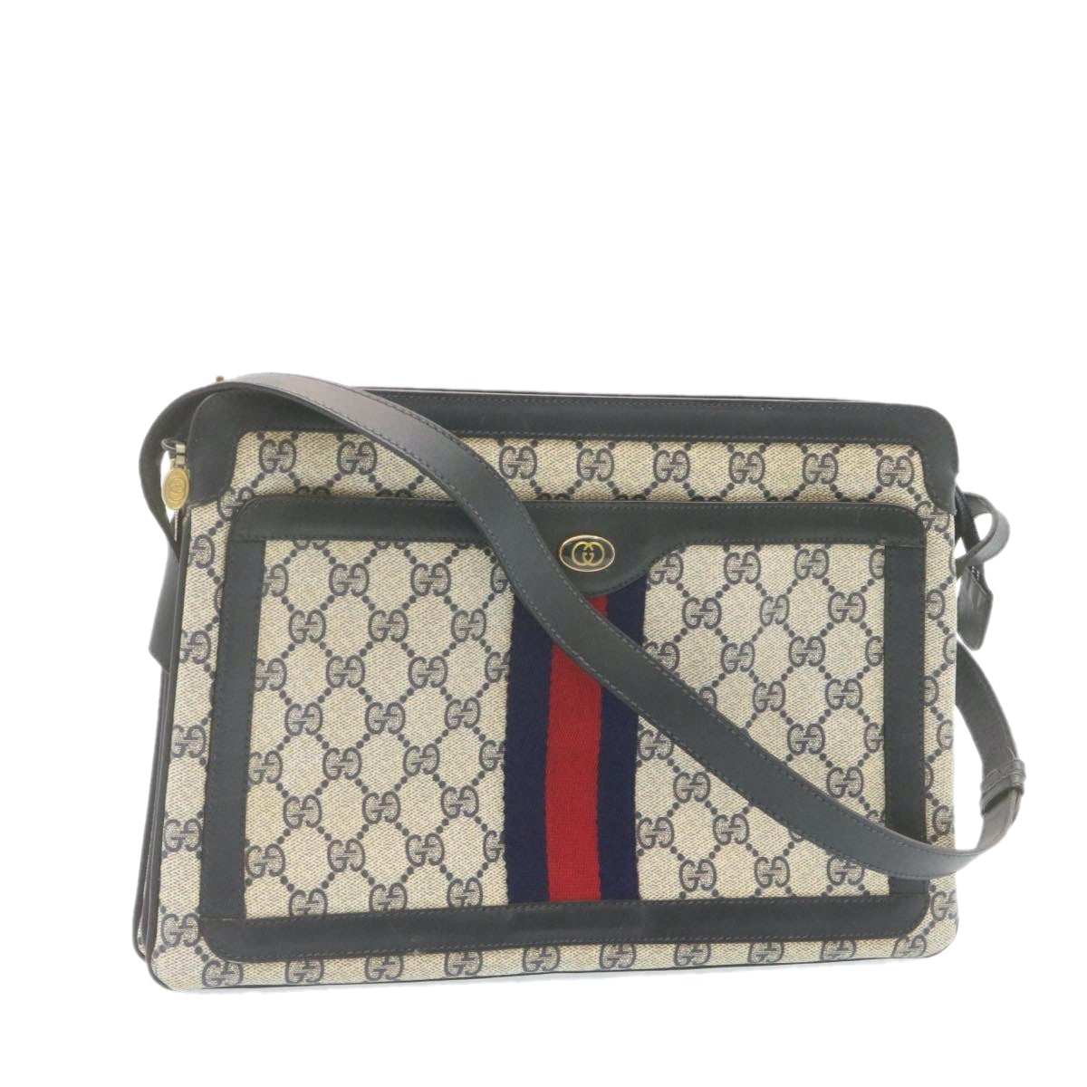 GUCCI Sherry Line GG Canvas Shoulder Bag PVC Leather Red Navy ar4424