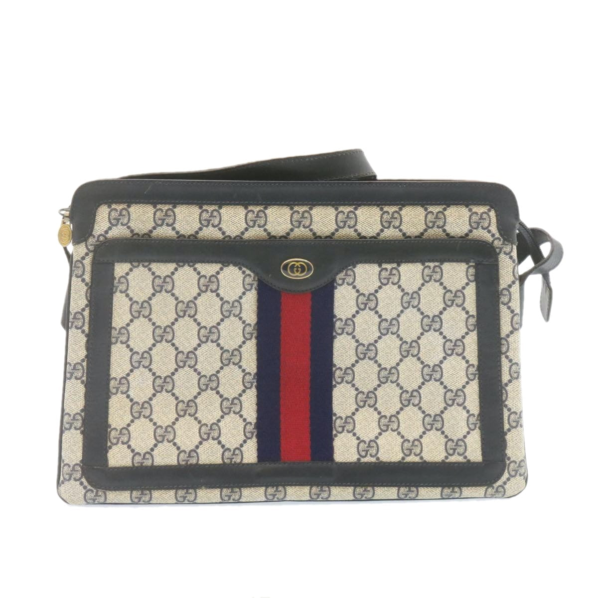 GUCCI Sherry Line GG Canvas Shoulder Bag PVC Leather Red Navy ar4424