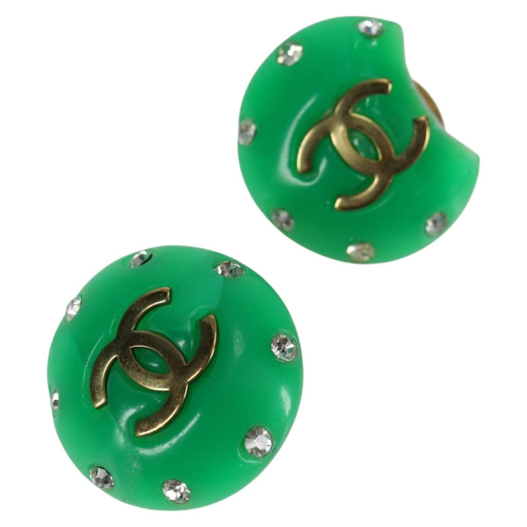CHANEL Clip-on Earring Gold Tone Green CC ar4783A