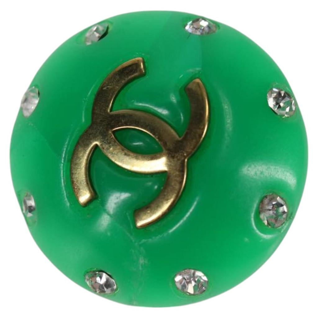 CHANEL Clip-on Earring Gold Tone Green CC ar4783A