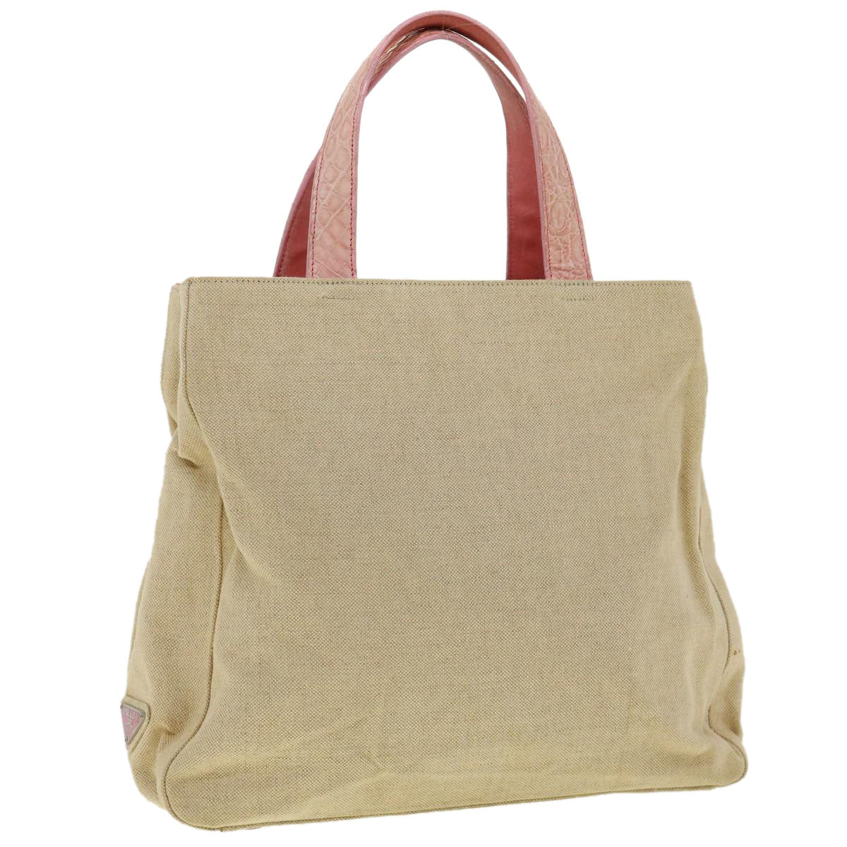 PRADA Hand Bag Canvas Leather Beige ar7365