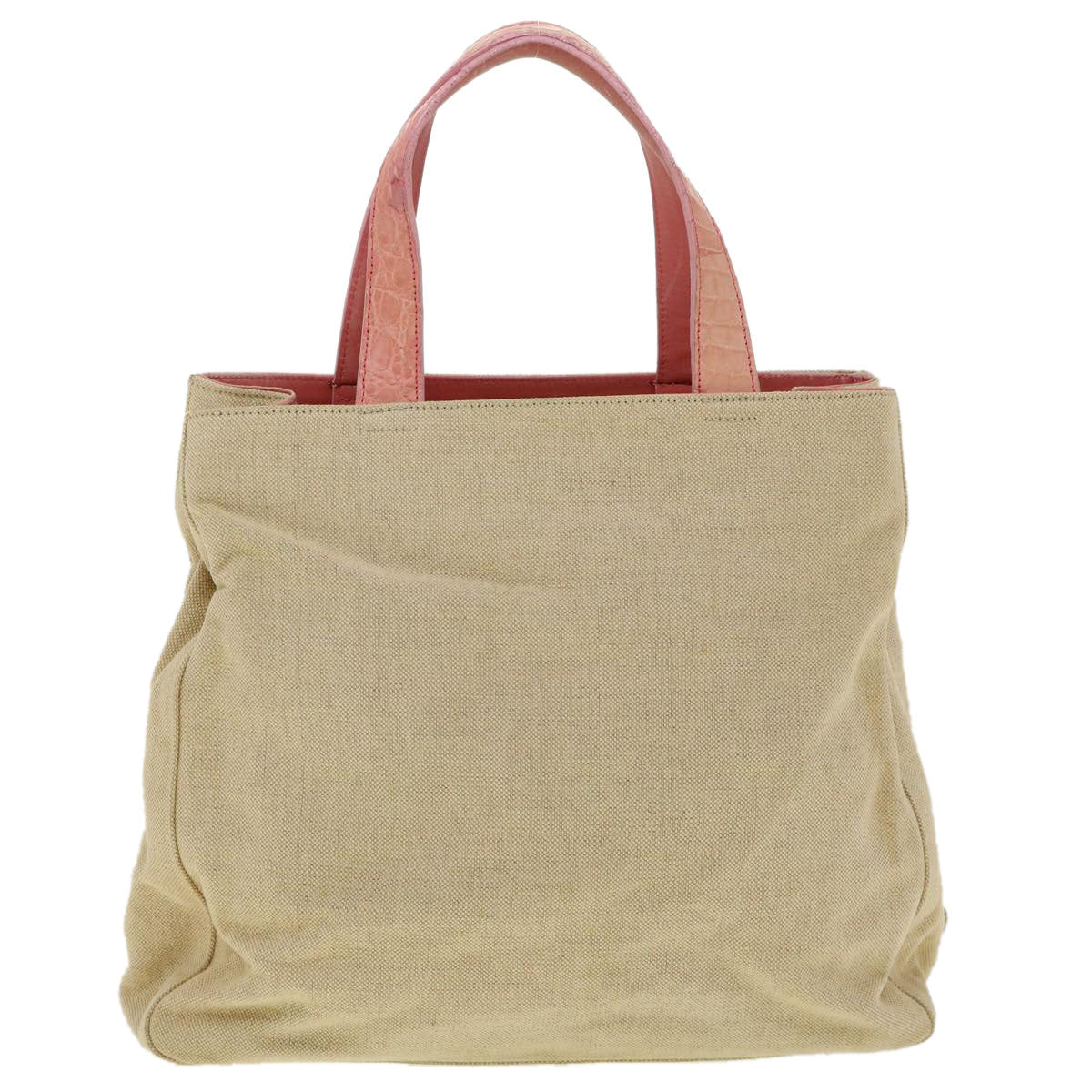 PRADA Hand Bag Canvas Leather Beige ar7365