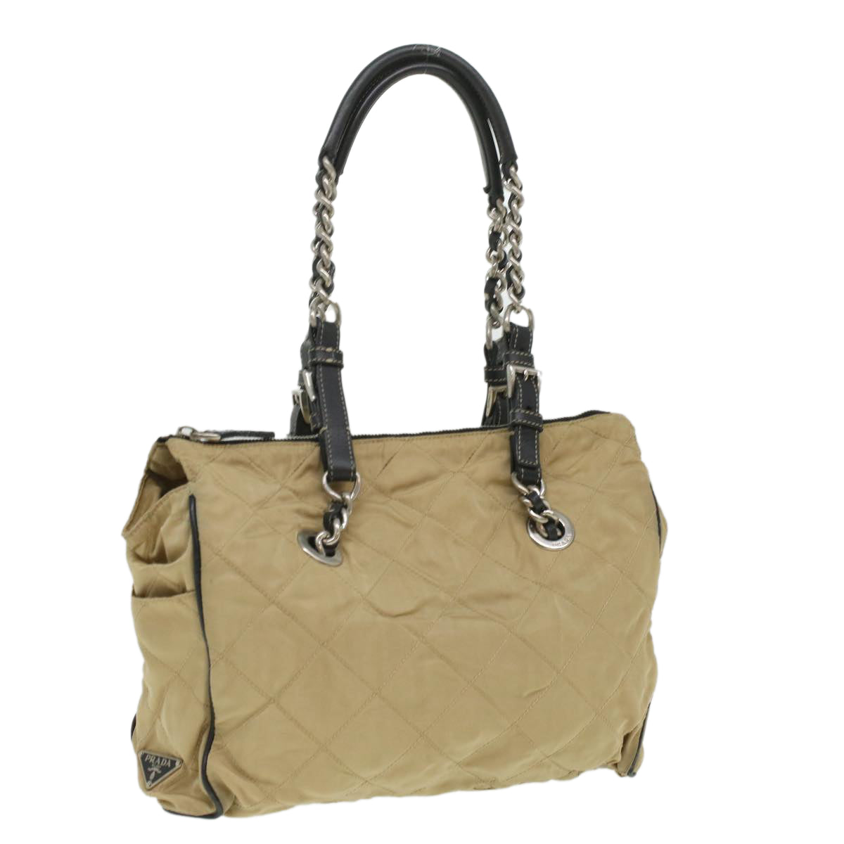 PRADA Quilted Chain Shoulder Bag Nylon Beige ar8728
