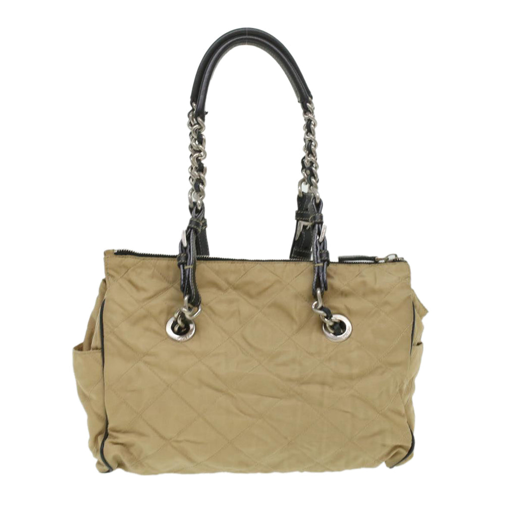 PRADA Quilted Chain Shoulder Bag Nylon Beige ar8728