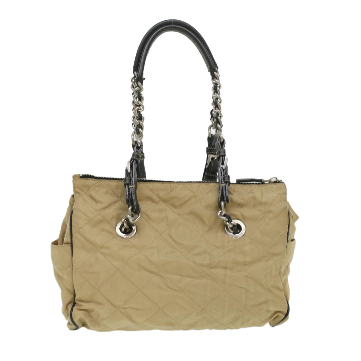 PRADA Quilted Chain Shoulder Bag Nylon Beige ar8728