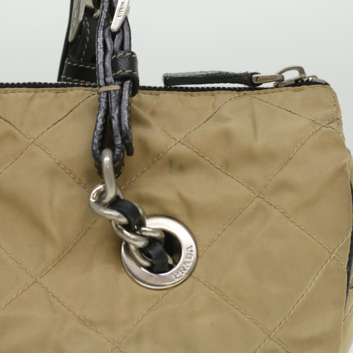 PRADA Quilted Chain Shoulder Bag Nylon Beige ar8728