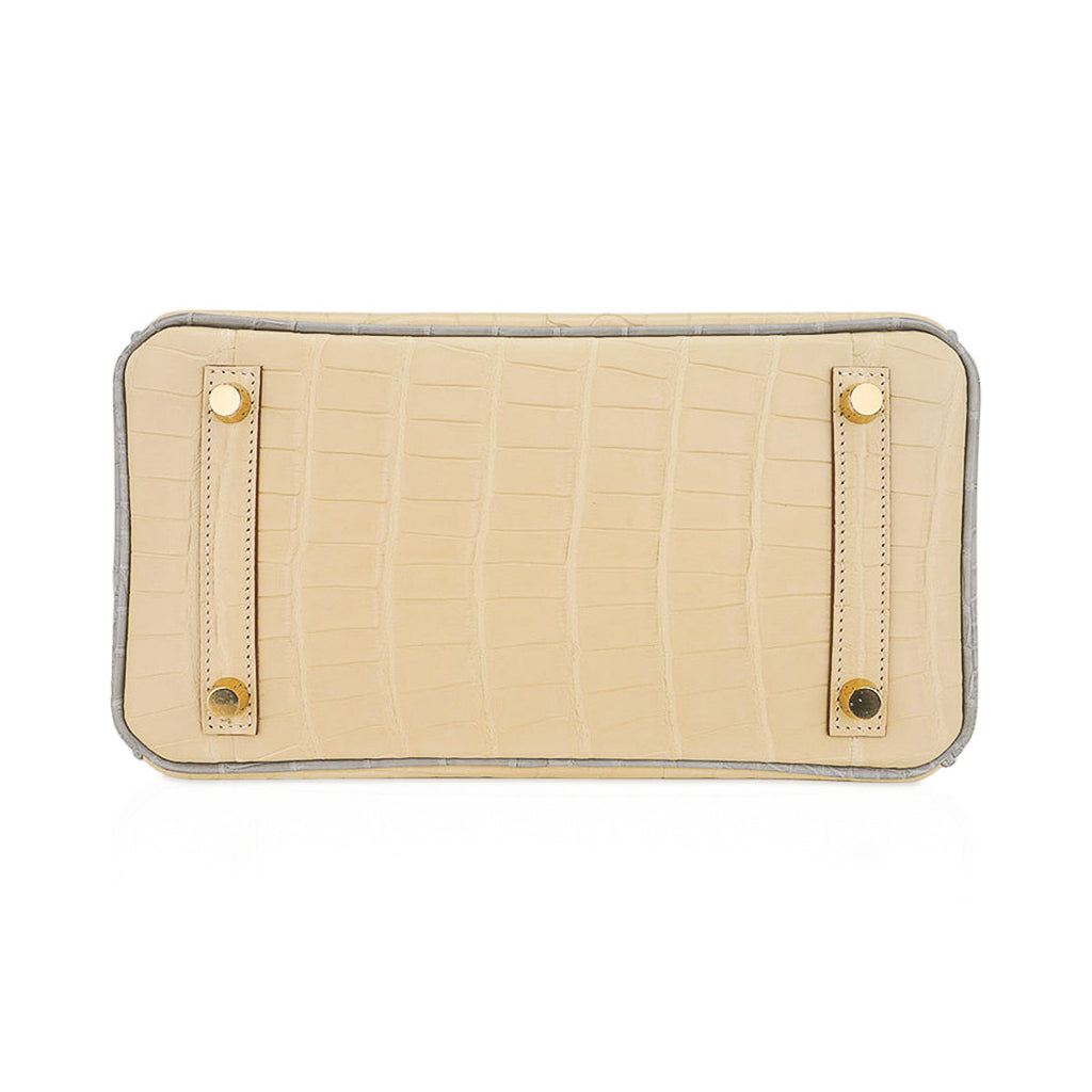 Hermes Special Order HSS Birkin 25 Bag in Matte Alligator Vanille and Gris Pearl Alligator with Brushed Gold Hardware