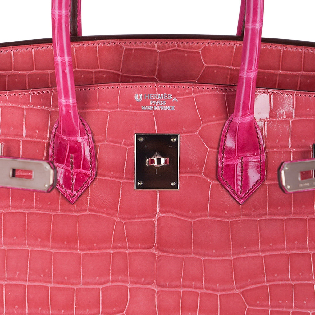 Hermes Birkin 35 Bag Rose Indien & Fuchsia Porosus Crocodile with Palladium Hardware