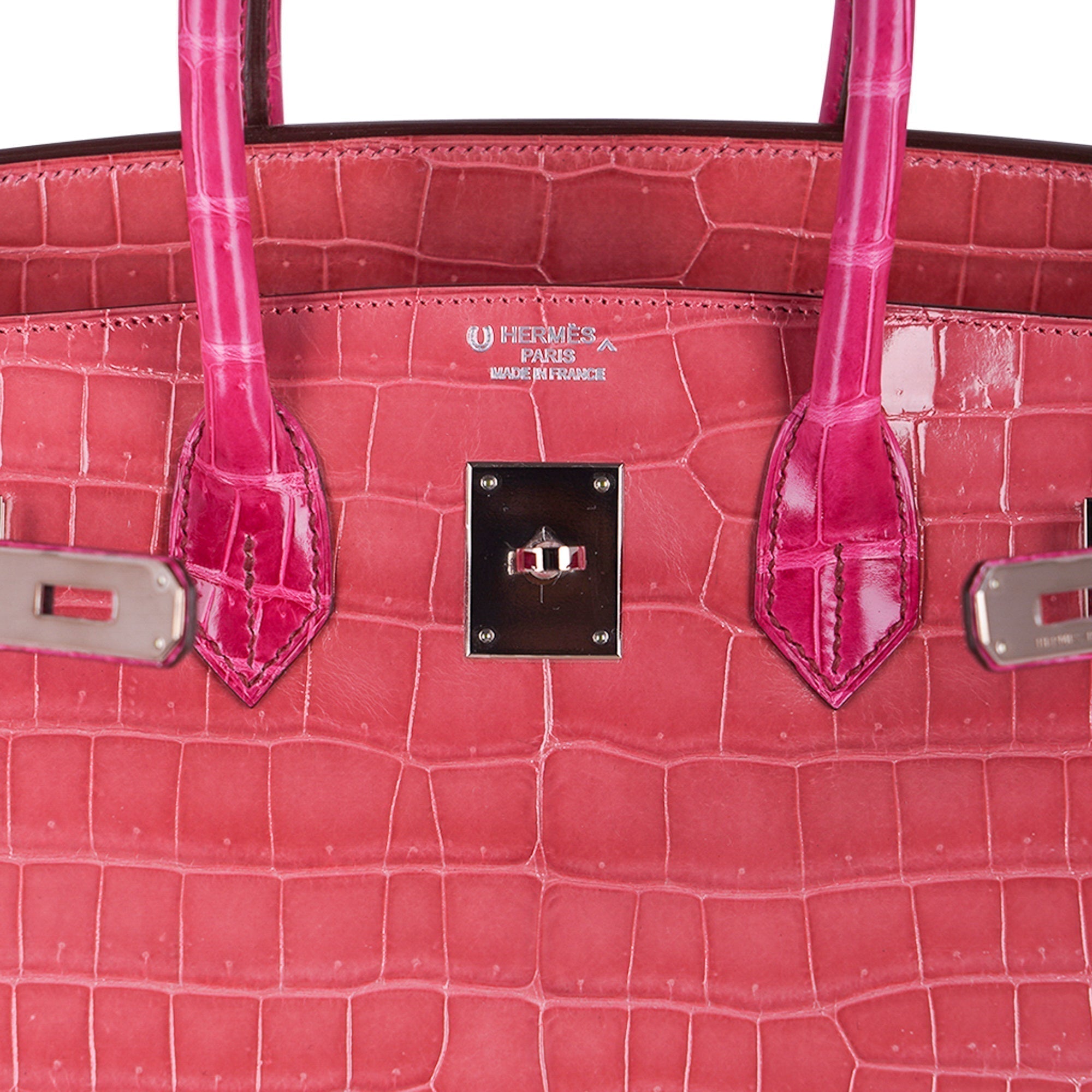 Hermes Birkin 35 Bag Rose Indien & Fuchsia Porosus Crocodile with Palladium Hardware
