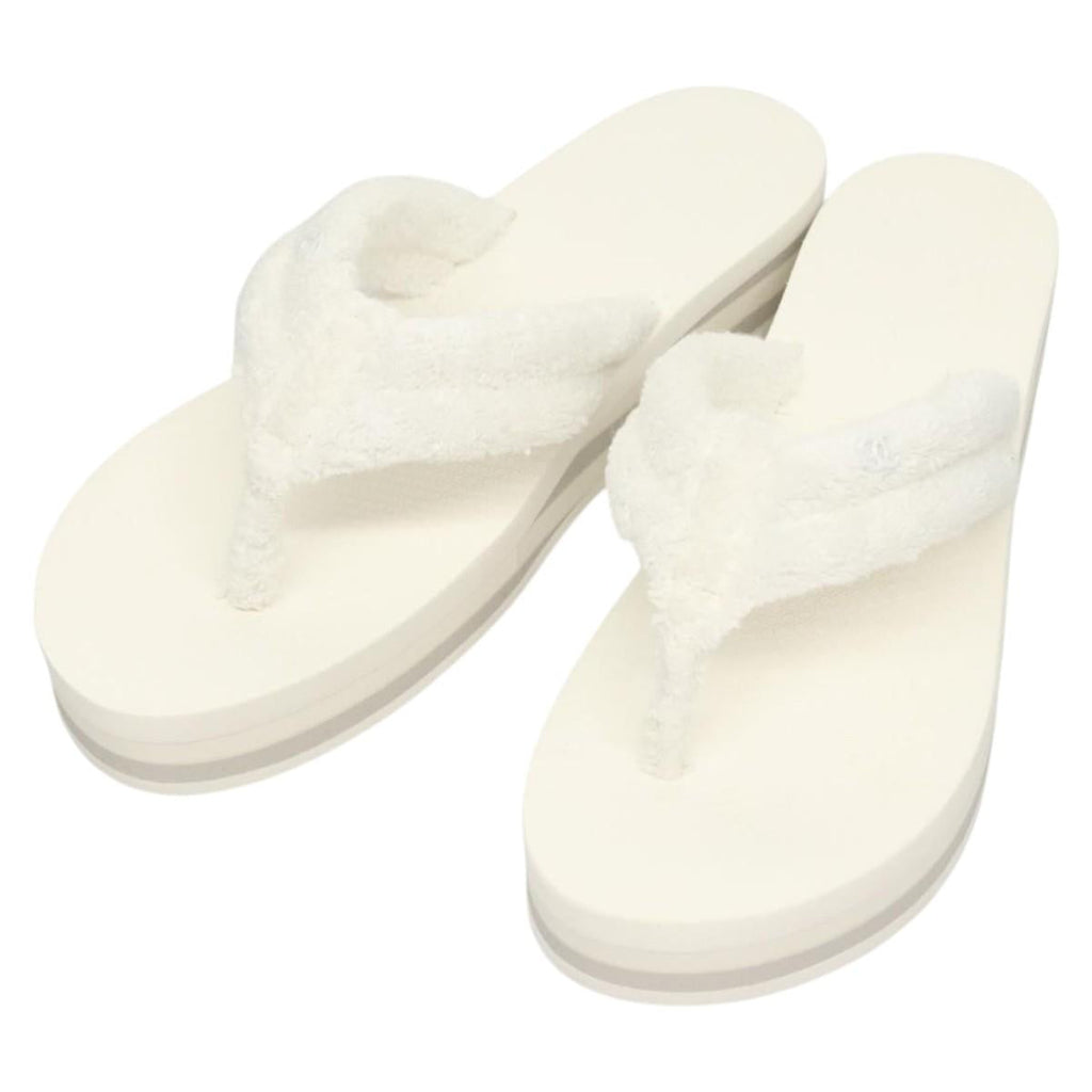 CHANEL Beach Sandals Cotton 39C White CC BA1259AM