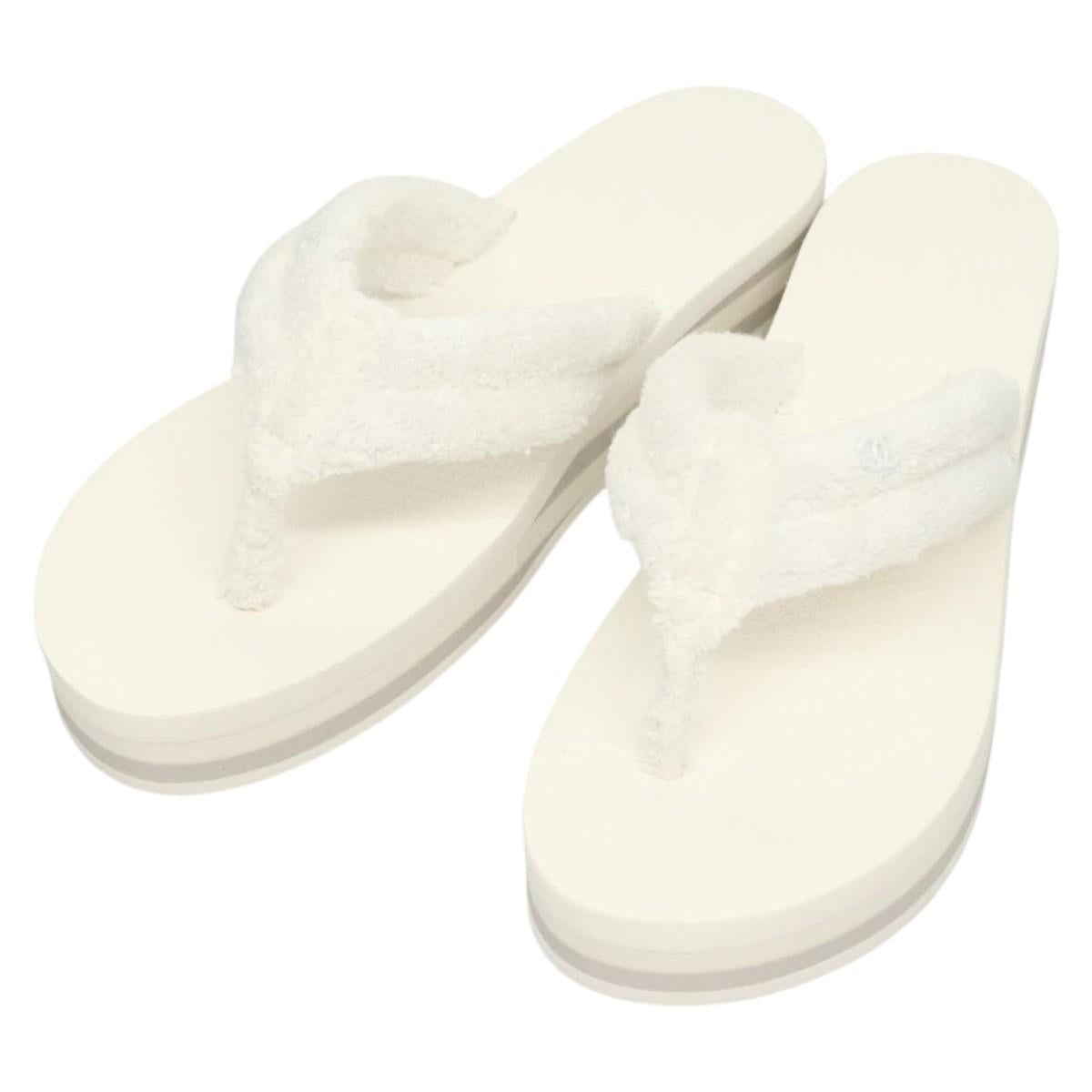 CHANEL Beach Sandals Cotton 39C White CC BA1259AM